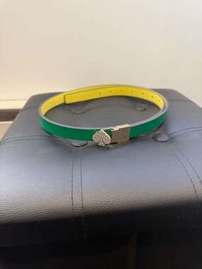 Slim Green and Yellow Women's Belt with Crystal Heart Buckle
